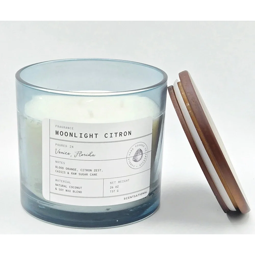 Scentsational Moonlight Citron 26 oz Candle - Wood Lid Citrus Scent NEW